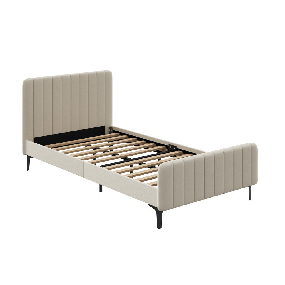 Oikiture King Single Bed Frame Velvet Fabric Beige-Bed Frames-PEROZ Accessories