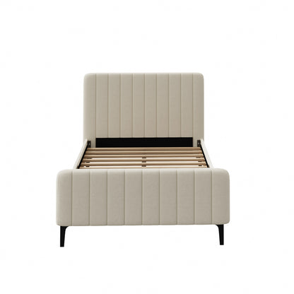 Oikiture King Single Bed Frame Velvet Fabric Beige-Bed Frames-PEROZ Accessories