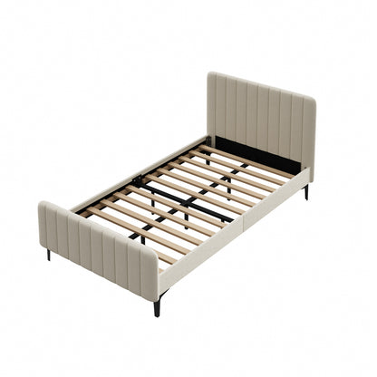 Oikiture King Single Bed Frame Velvet Fabric Beige-Bed Frames-PEROZ Accessories
