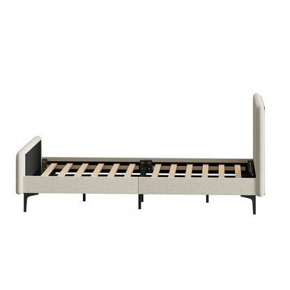 Oikiture King Single Bed Frame Velvet Fabric Beige-Bed Frames-PEROZ Accessories