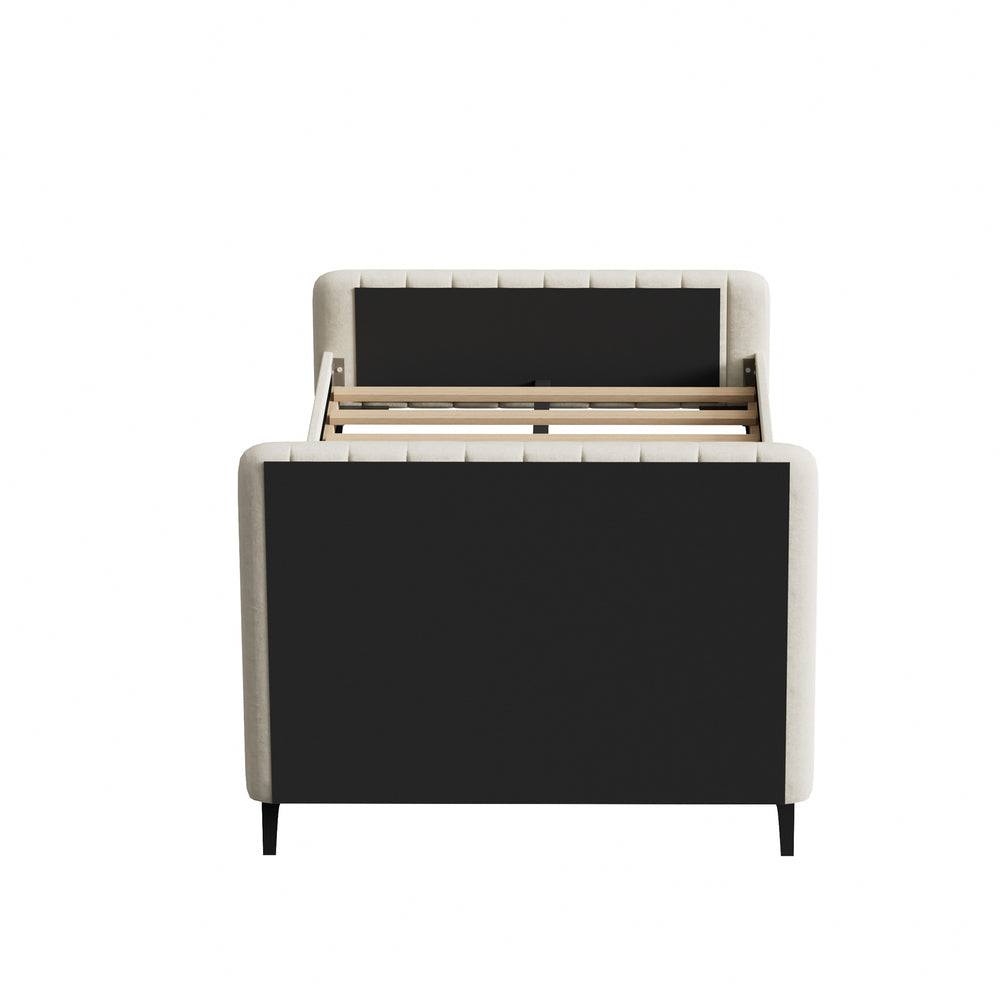 Oikiture King Single Bed Frame Velvet Fabric Beige-Bed Frames-PEROZ Accessories