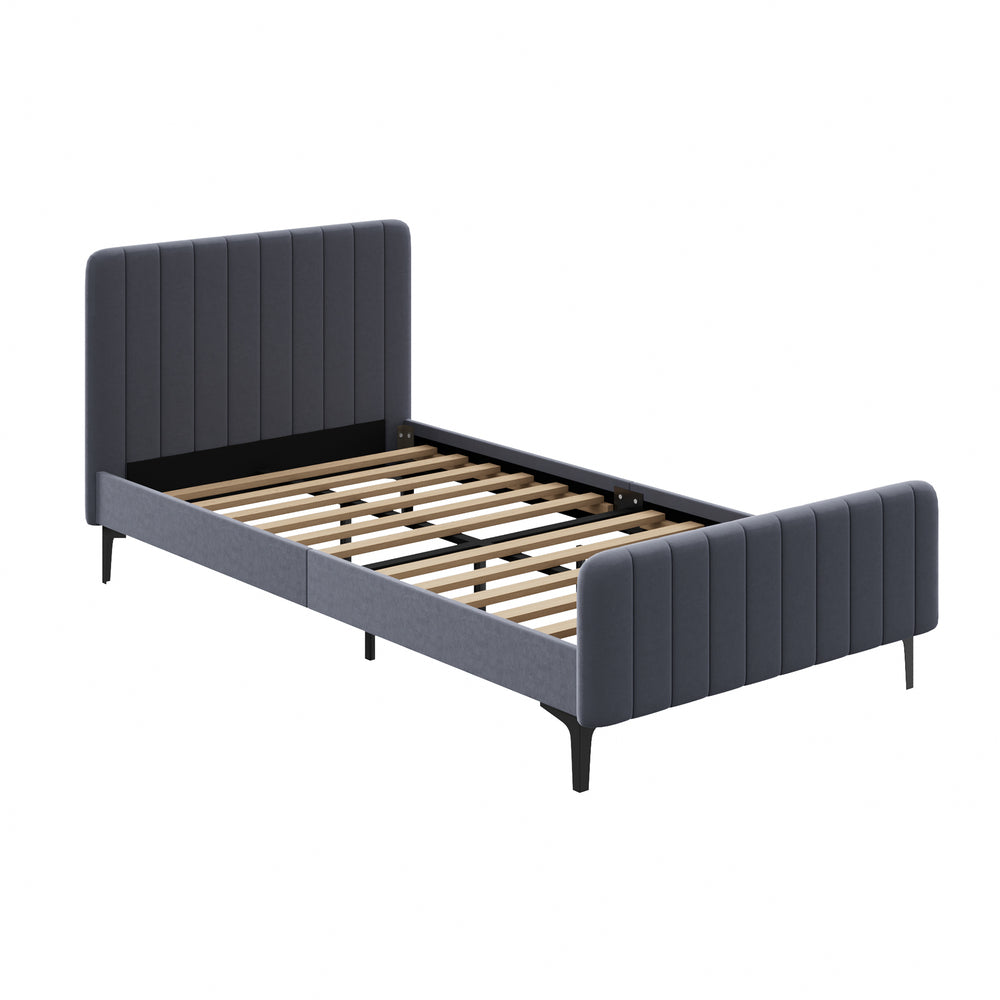 Oikiture Bed Frame King Single Beds Platform Velvet Fabric Grey-Bed Frames-PEROZ Accessories