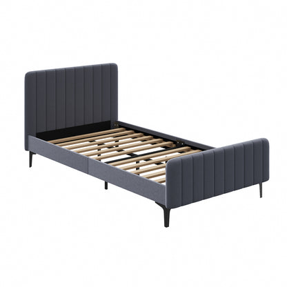 Oikiture Bed Frame King Single Beds Platform Velvet Fabric Grey-Bed Frames-PEROZ Accessories