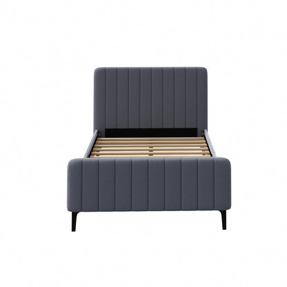 Oikiture Bed Frame King Single Beds Platform Velvet Fabric Grey-Bed Frames-PEROZ Accessories