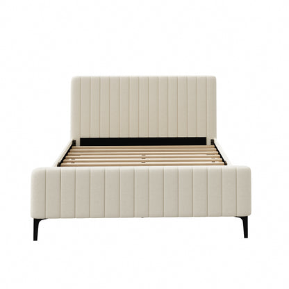 Oikiture Queen Size Bed Frame Velvet Fabric Beige-Bed Frames-PEROZ Accessories
