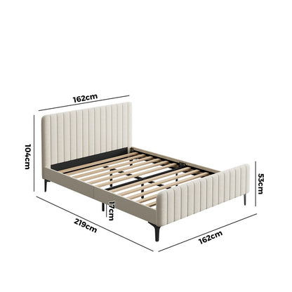 Oikiture Queen Size Bed Frame Velvet Fabric Beige-Bed Frames-PEROZ Accessories