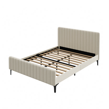 Oikiture Queen Size Bed Frame Velvet Fabric Beige-Bed Frames-PEROZ Accessories