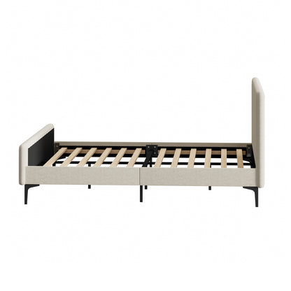 Oikiture Queen Size Bed Frame Velvet Fabric Beige-Bed Frames-PEROZ Accessories