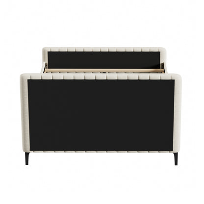 Oikiture Queen Size Bed Frame Velvet Fabric Beige-Bed Frames-PEROZ Accessories