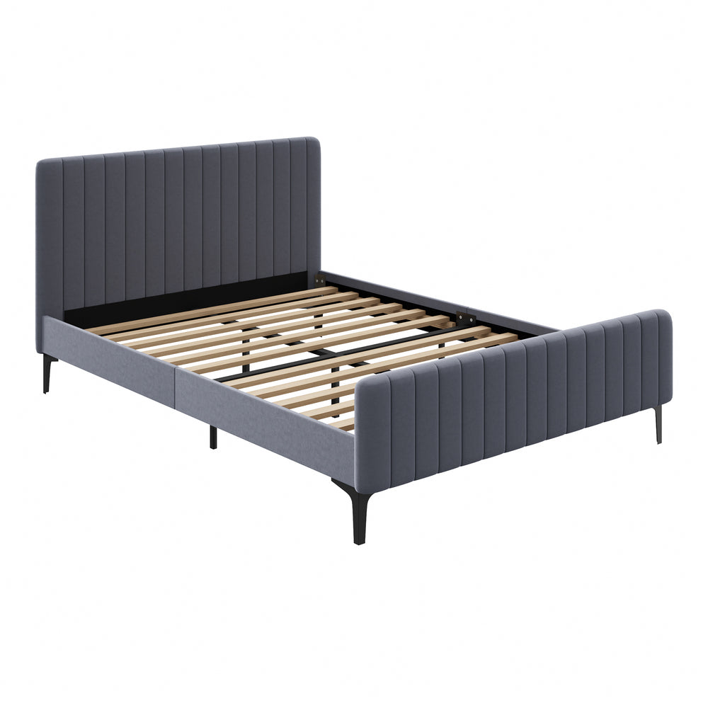 Oikiture Bed Frame Queen Size Beds Platform Velvet Fabric Grey-Bed Frames-PEROZ Accessories