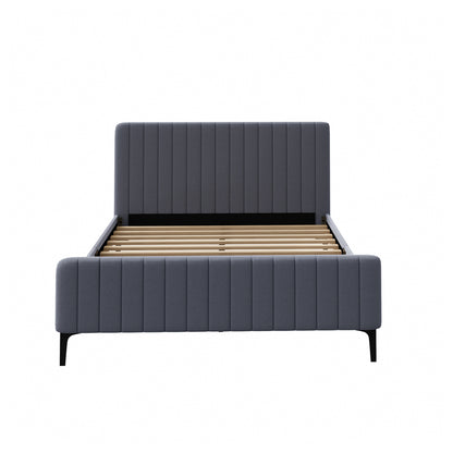 Oikiture Bed Frame Queen Size Beds Platform Velvet Fabric Grey-Bed Frames-PEROZ Accessories
