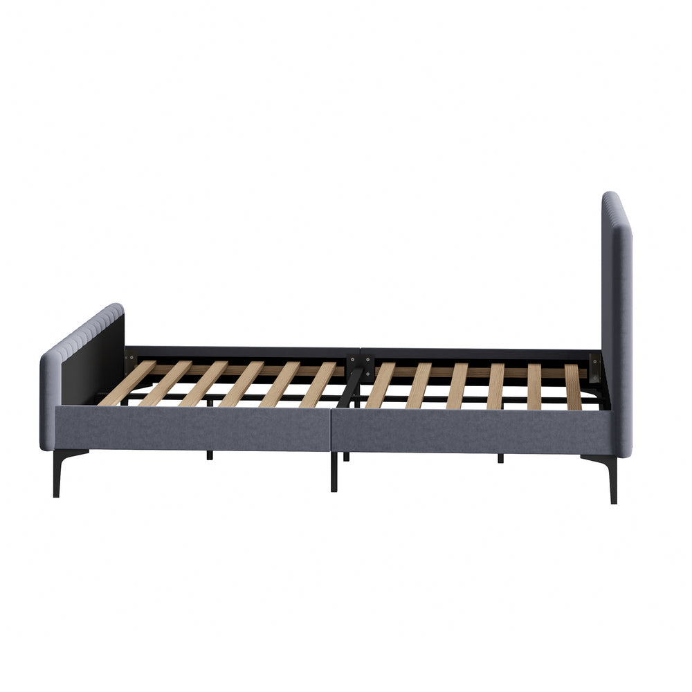 Oikiture Bed Frame Queen Size Beds Platform Velvet Fabric Grey-Bed Frames-PEROZ Accessories