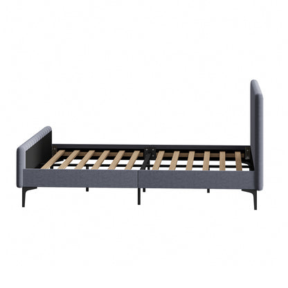 Oikiture Bed Frame Queen Size Beds Platform Velvet Fabric Grey-Bed Frames-PEROZ Accessories