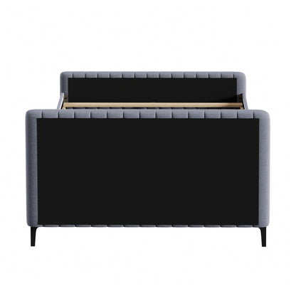 Oikiture Bed Frame Queen Size Beds Platform Velvet Fabric Grey-Bed Frames-PEROZ Accessories