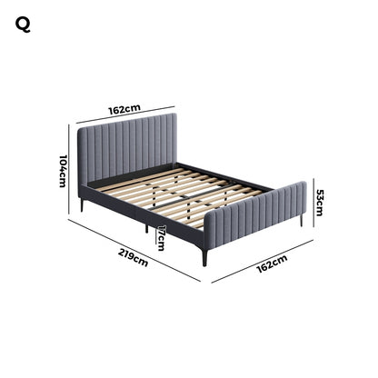 Oikiture Bed Frame Queen Size Beds Platform Velvet Fabric Grey-Bed Frames-PEROZ Accessories