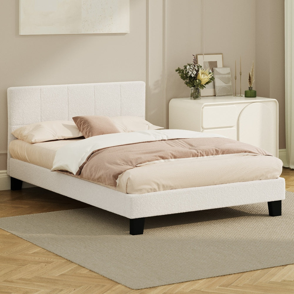 Oikiture Bed Frame Double Size Base White Boucle TOFU-Bed Frame-PEROZ Accessories