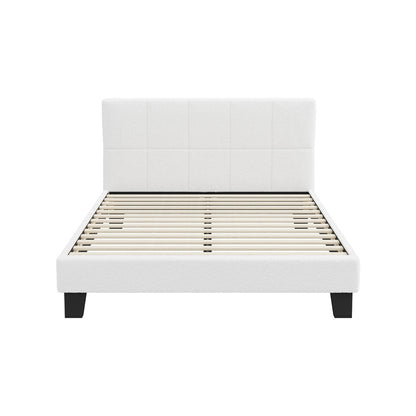 Oikiture Bed Frame Double Size Base White Boucle TOFU-Bed Frame-PEROZ Accessories