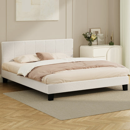 Oikiture Bed Frame King Size Base White Boucle TOFU-Bed Frame-PEROZ Accessories
