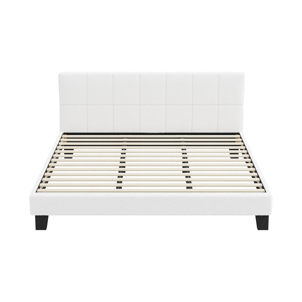 Oikiture Bed Frame King Size Base White Boucle TOFU-Bed Frame-PEROZ Accessories