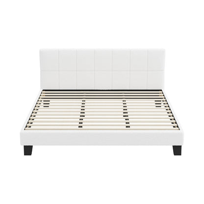 Oikiture Bed Frame King Size Base White Boucle TOFU-Bed Frame-PEROZ Accessories