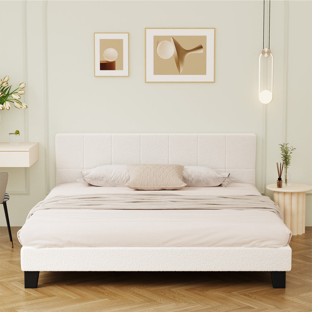 Oikiture Bed Frame King Size Base White Boucle TOFU-Bed Frame-PEROZ Accessories