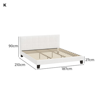 Oikiture Bed Frame King Size Base White Boucle TOFU-Bed Frame-PEROZ Accessories