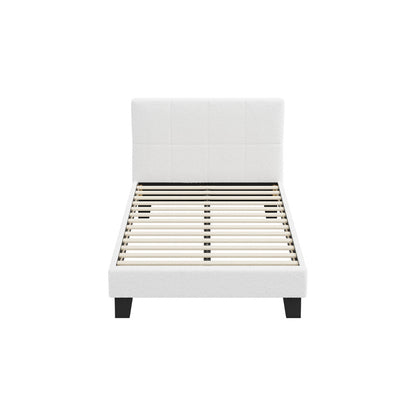 Oikiture Bed Frame King Single Base White Boucle TOFU-Bed Frame-PEROZ Accessories