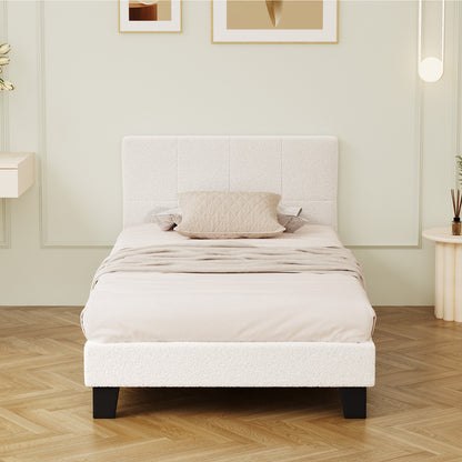 Oikiture Bed Frame King Single Base White Boucle TOFU-Bed Frame-PEROZ Accessories