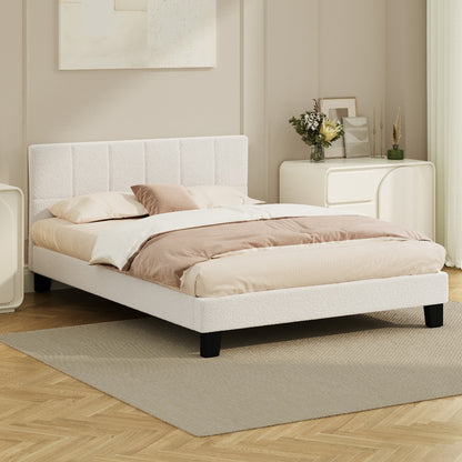 Oikiture Bed Frame Queen Size Base White Boucle TOFU-Bed Frame-PEROZ Accessories