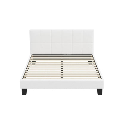 Oikiture Bed Frame Queen Size Base White Boucle TOFU-Bed Frame-PEROZ Accessories