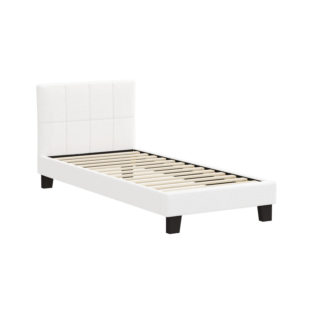 Oikiture Bed Frame Single Size Base White Boucle TOFU-Bed Frame-PEROZ Accessories