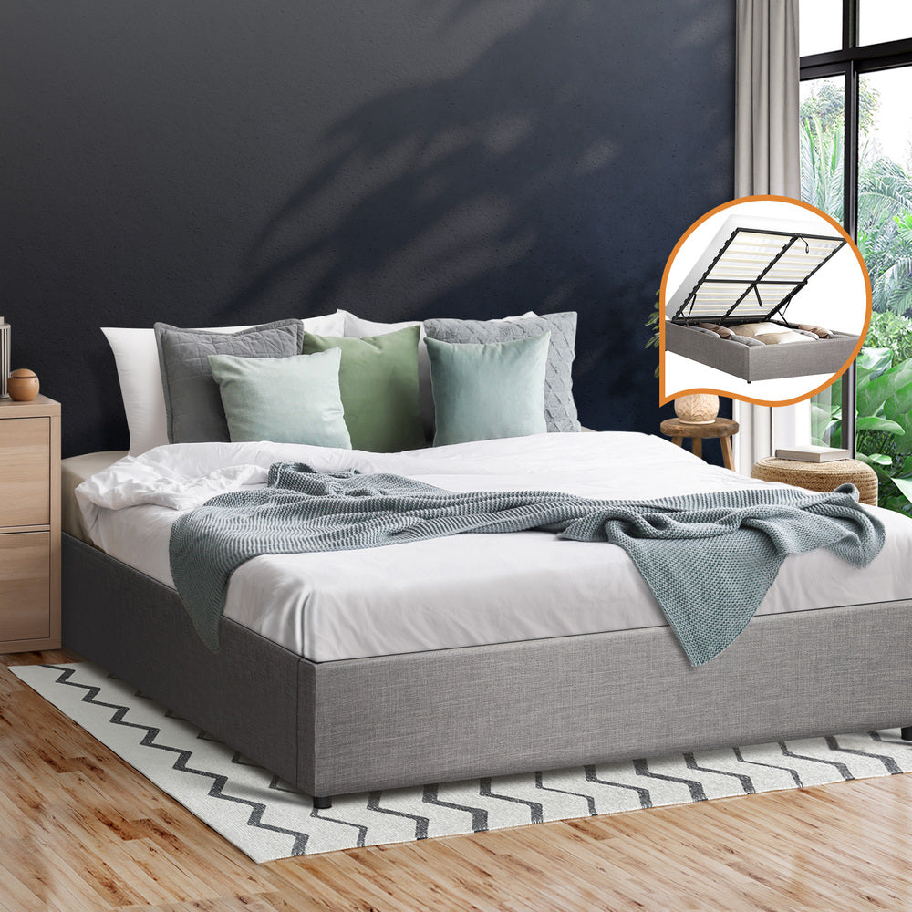 Oikiture Double Bed Frame Mattress Base with Lift Gas Beige-Bed Frames-PEROZ Accessories
