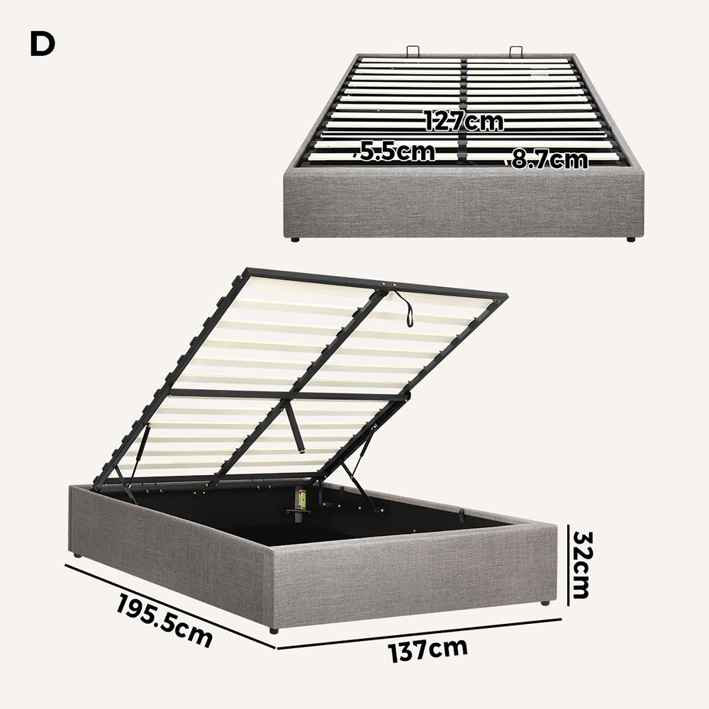 Oikiture Double Bed Frame Mattress Base with Lift Gas Beige-Bed Frames-PEROZ Accessories