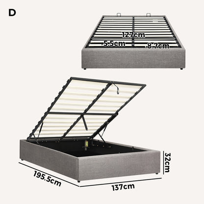 Oikiture Double Bed Frame Mattress Base with Lift Gas Beige-Bed Frames-PEROZ Accessories