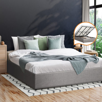 Oikiture King Bed Frame Mattress Base with Lift Gas Beige-Bed Frames-PEROZ Accessories