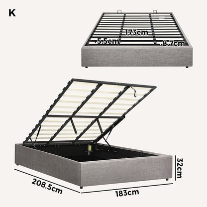 Oikiture King Bed Frame Mattress Base with Lift Gas Beige-Bed Frames-PEROZ Accessories