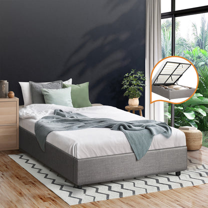 Oikiture King Single Bed Frame Mattress Base with Lift Gas Beige-Bed Frames-PEROZ Accessories