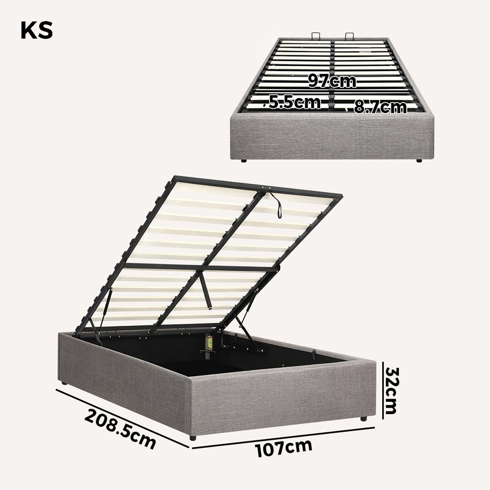 Oikiture King Single Bed Frame Mattress Base with Lift Gas Beige-Bed Frames-PEROZ Accessories