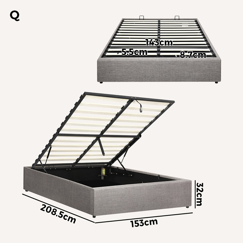 Oikiture Queen Bed Frame Mattress Base with Lift Gas Beige-Bed Frames-PEROZ Accessories