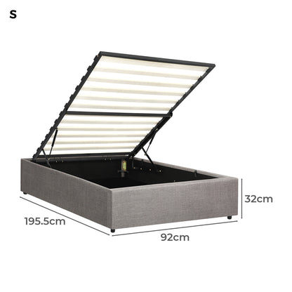 Oikiture Bed Frame Single Size Gas Lift Base With Storage-Bed Frame-PEROZ Accessories
