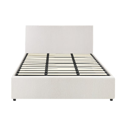 Oikiture King Bed Frame Gas Lift Storage Base White Boucle-Bed Frames-PEROZ Accessories