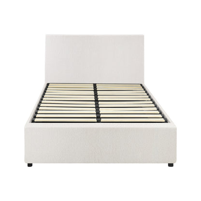 Oikiture Bed Frame King Single Gas Lift Storage Base White Boucle-Bed Frames-PEROZ Accessories