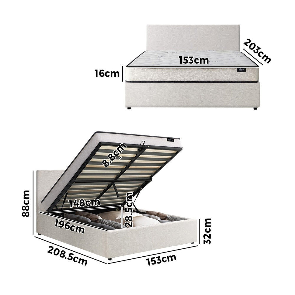 Oikiture Bed Frame King Size Gas Lift Boucle Beds With Mattress Set-Bed Frame-PEROZ Accessories