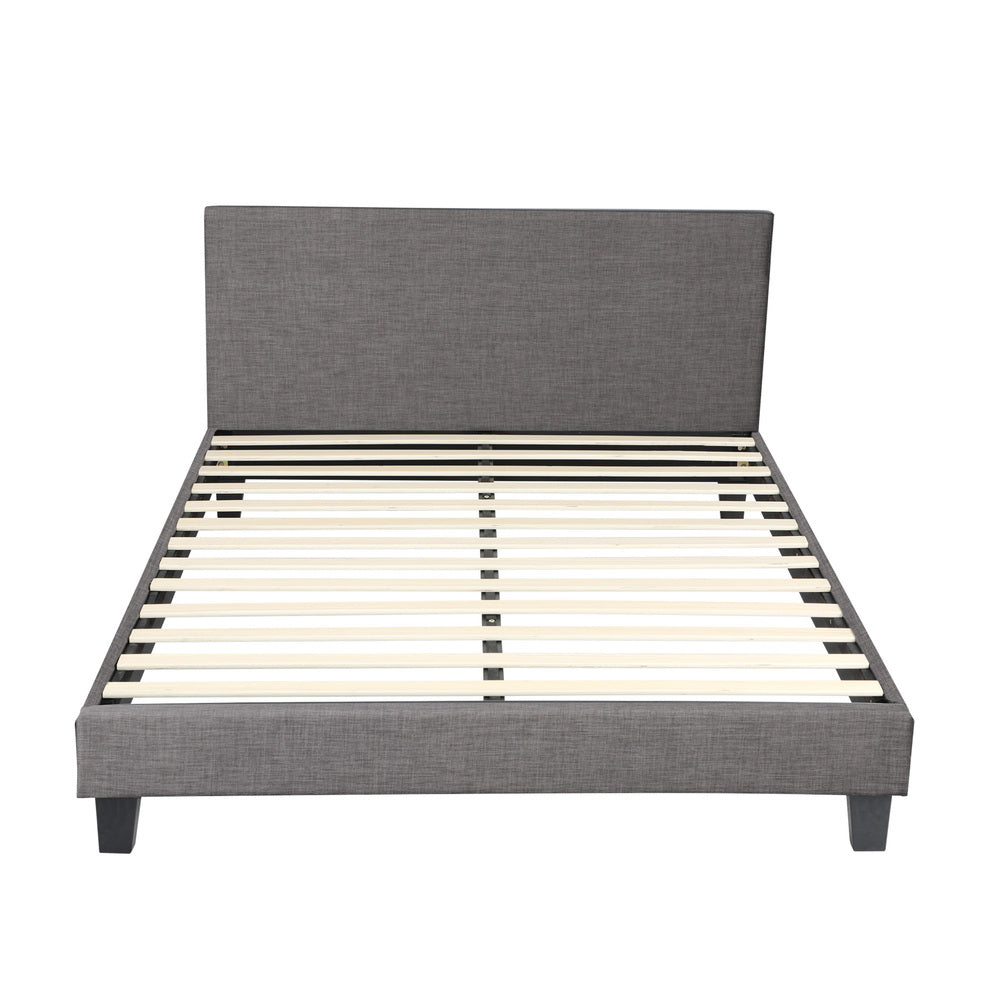 Oikiture Bed Frame Double Size Mattress Base Platform Wooden Slats Grey Fabric-Bed Frames-PEROZ Accessories