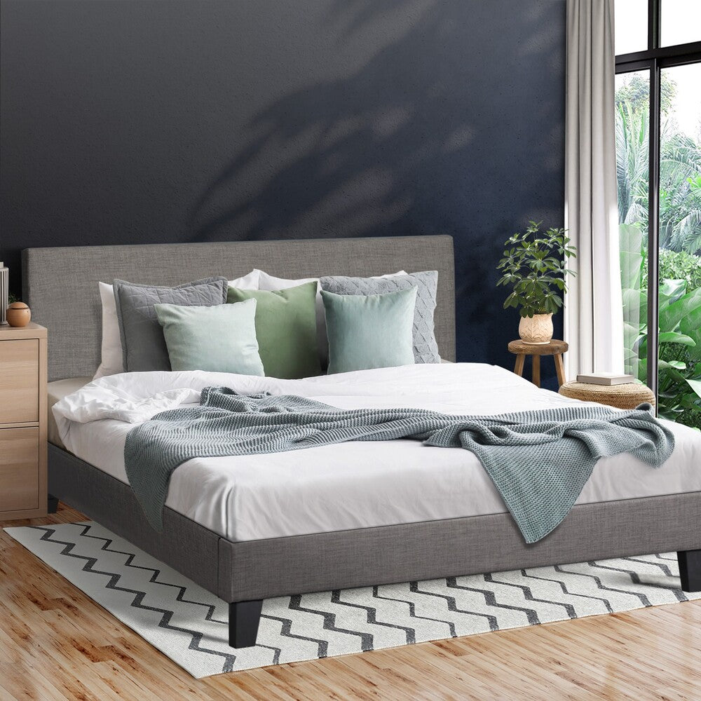 Oikiture Bed Frame King Size Mattress Base Platform Wooden Slats Grey Fabric-Bed Frames-PEROZ Accessories