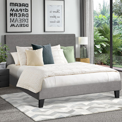 Oikiture Bed Frame King Size Mattress Base Platform Wooden Slats Grey Fabric-Bed Frames-PEROZ Accessories