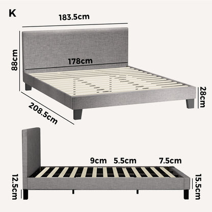Oikiture Bed Frame King Size Mattress Base Platform Wooden Slats Grey Fabric-Bed Frames-PEROZ Accessories