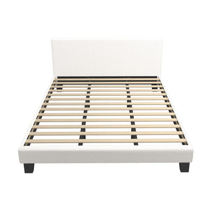 Oikiture King Bed Frame with Wooden Slats and Boucle Fabric Bed Base Mattress Platfrom White-Bed Frames-PEROZ Accessories
