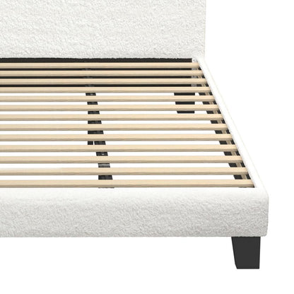 Oikiture King Bed Frame with Wooden Slats and Boucle Fabric Bed Base Mattress Platfrom White-Bed Frames-PEROZ Accessories