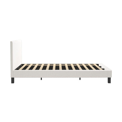 Oikiture King Bed Frame with Wooden Slats and Boucle Fabric Bed Base Mattress Platfrom White-Bed Frames-PEROZ Accessories
